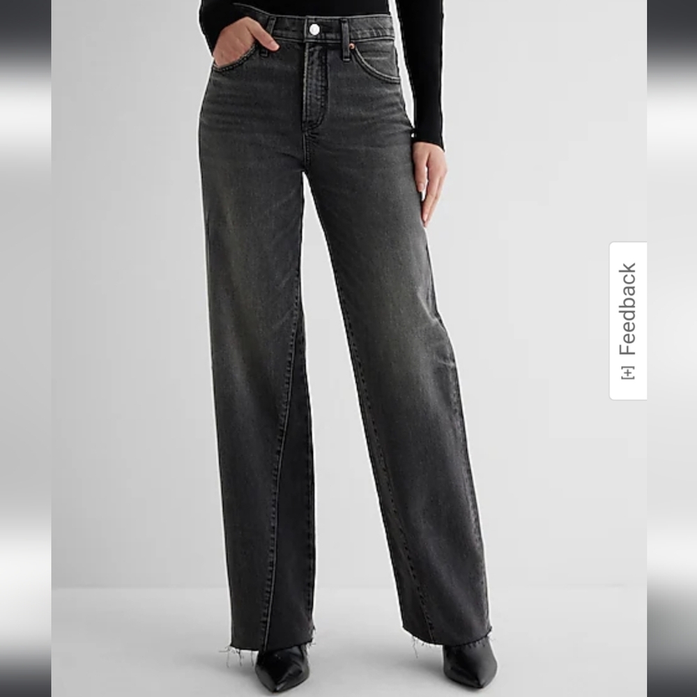 Express High Rise Wide Leg Jeans - Washed Black